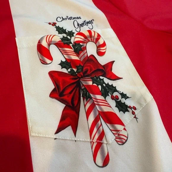Bowling style Christmas themed Red and White button down shirt - Picture 6 of 6